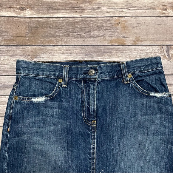 J Crew Medium Wash Distressed Cut Off Denim Jean Skirt Paint Splatter 27 Cotton - Picture 2 of 9